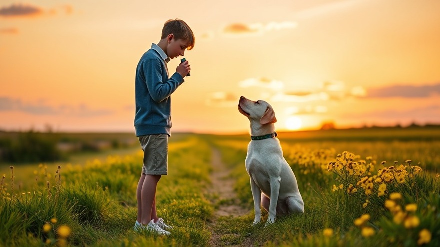 Dog training techniques: young person uses a whistle for positive reinforcement with a Labrador.