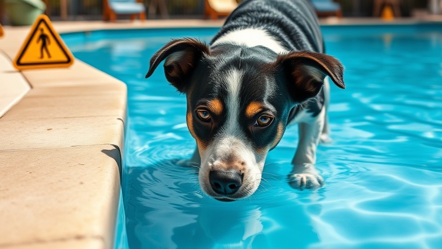 Curious black and white dog drinking water, highlighting dog health risks and pool safety for pets.