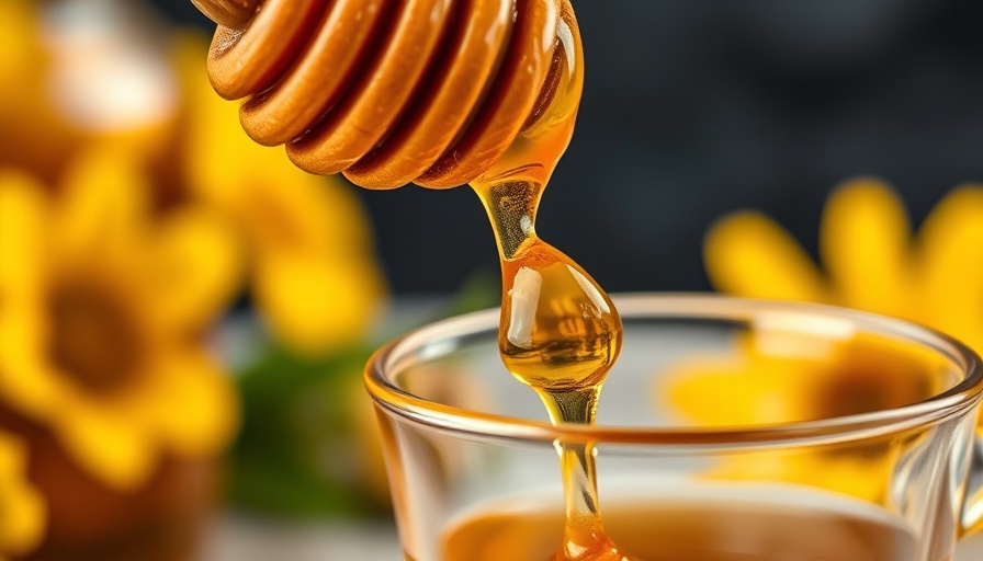 Close-up of honey dipper with fresh honey highlighting health benefits of honey.