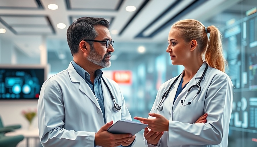 Doctors discussing patient loyalty to medical facilities in a modern office.