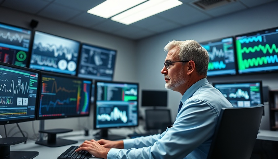 Tele ICU services: healthcare professional monitoring screens in control room.