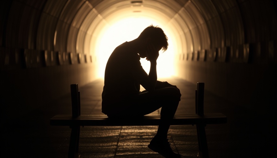 Silhouetted figure on bench depicting contemplation in a tunnel with light.