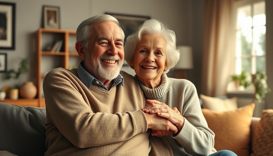 Aging parents enjoy retirement together, embracing joyfully at home.