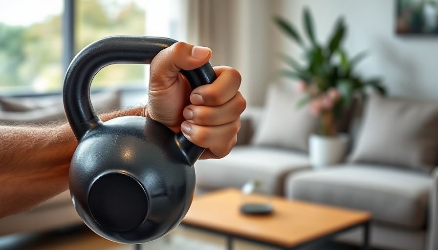 Focused male hand with kettlebell on yoga mat, achieving health goals.