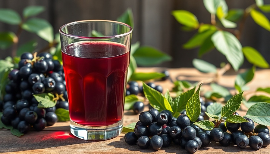 Vibrant elderberry juice and berries on rustic table, showcasing elderberry juice benefits for weight management.