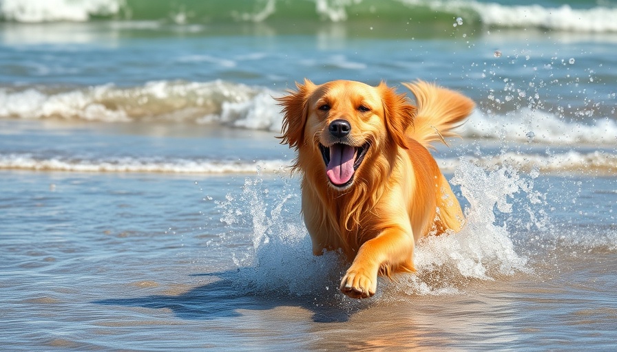 Golden retriever playing in water, best way to keep your dog hydrated.