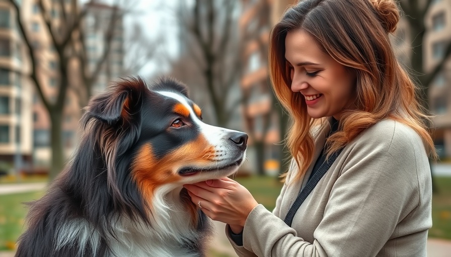 Loving Australian Shepherd enjoying companionship in a park.