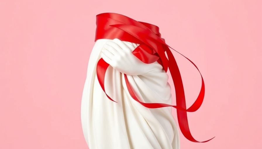 Classical statue with red ribbons in a soft pink background, symbolizing personalized weight loss strategies.