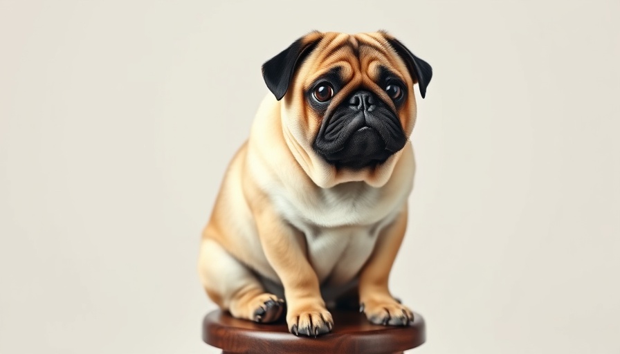 Chubby pug sitting contemplatively, dog weight loss supplements for pugs.
