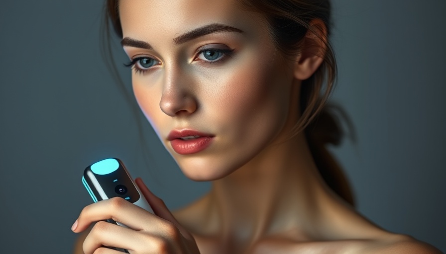 Woman using at-home hair loss solution device, sleek technology