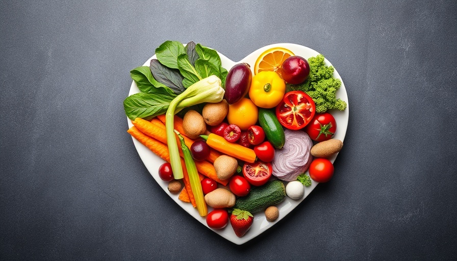 Heart-Friendly Foods and Herbs arranged on a heart-shaped plate.