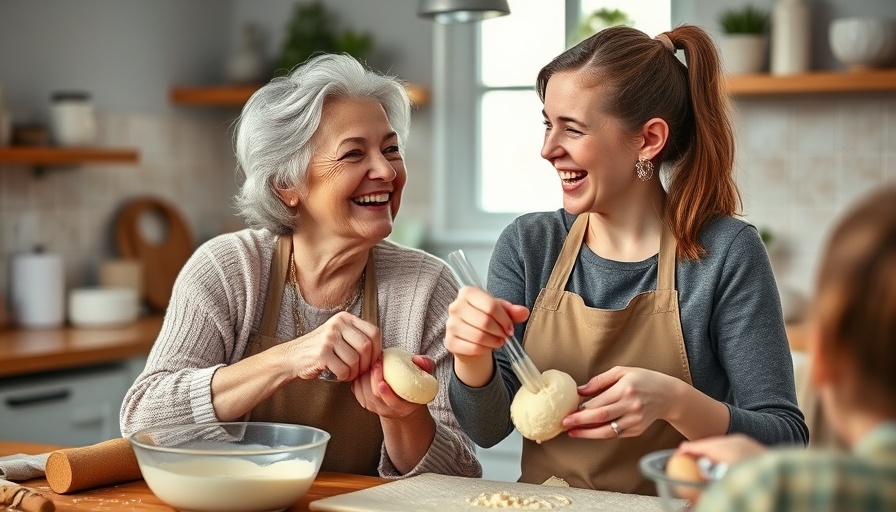 Living with purpose reduces dementia risk: Happy baking moments in kitchen.