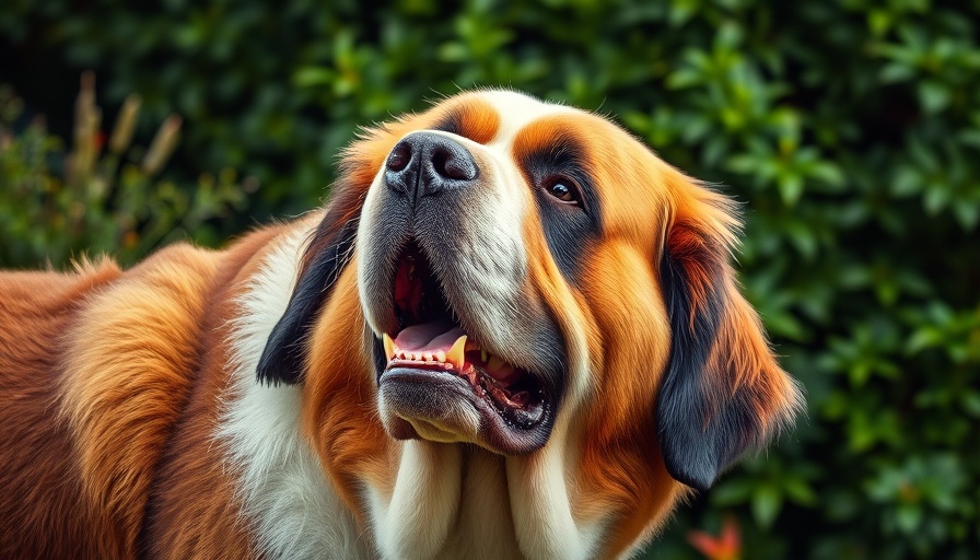 Senior St. Bernard in a garden, highlighting health and strength, supplements for senior St. Bernard.