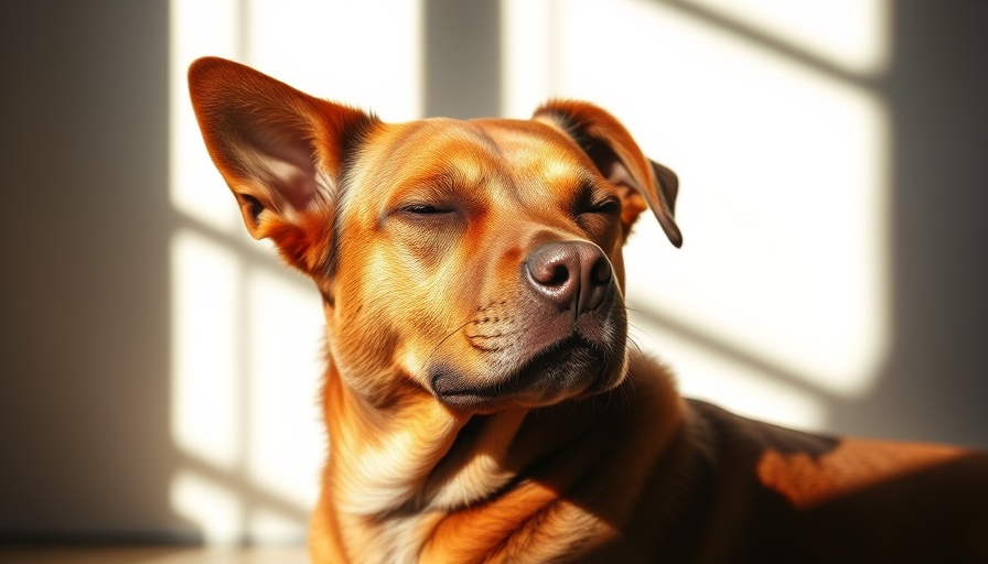 Brown dog enjoying benefits of sunbathing indoors.