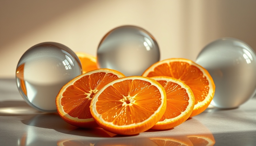 Juicy orange slices with reflections symbolizing healthy fruit choices.