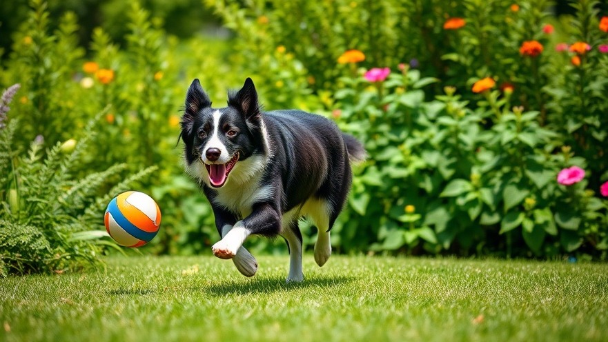 Active Border Collie displaying herding instincts while chasing a colorful ball.