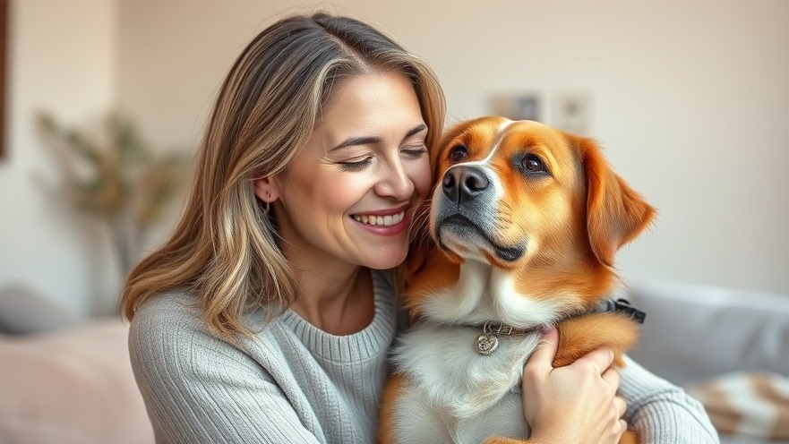 Heartfelt portrait of a woman with her shelter pet dog, emphasizing emotional support.