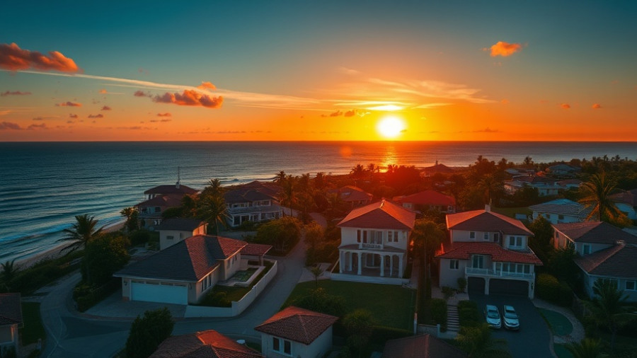 Stunning aerial sunset view of Victoria luxury real estate market.