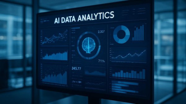 AI-driven data analytics transforming CMO roles, futuristic office.