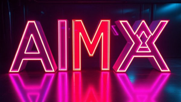 Google Ads AI Max Performance neon letters glowing in vibrant colors.