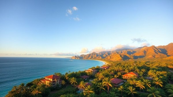 Oahu luxury real estate market update: scenic tropical coast with villas.