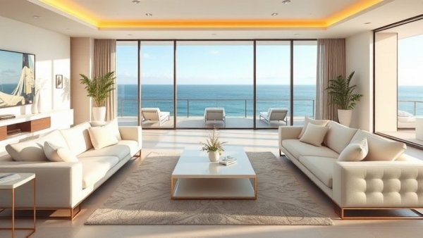 Luxury Miami Beach condo with ocean view living room.