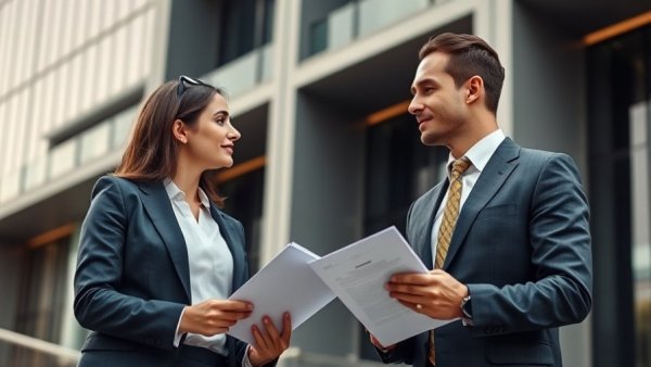 Luxury Homes Outperform Housing Market 2026: Professionals discussing outside modern building