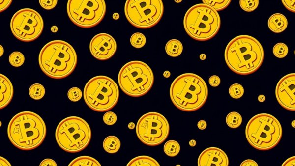 Vibrant golden Bitcoin pattern representing digital currency.
