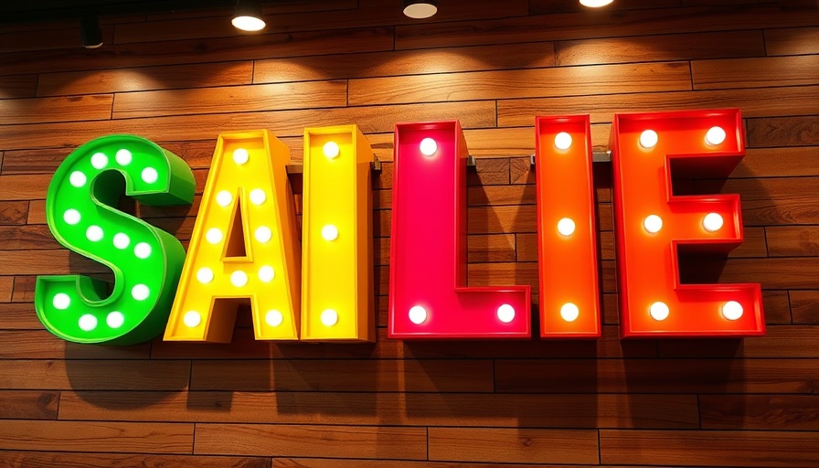 Colorful 3D sale letters in modern store for Google Shopping Ads New Label.