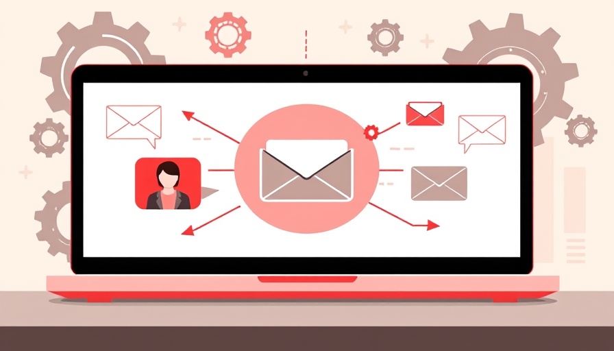 Laptop with email marketing automation graphics featuring avatars and envelopes.