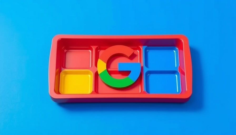 Colorful tray with Google logo overlay on blue background.