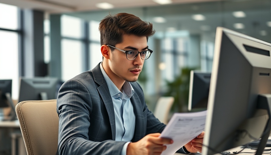 Young professional analyzing data on screen in modern office, AI Search Update Impact on Small Businesses.