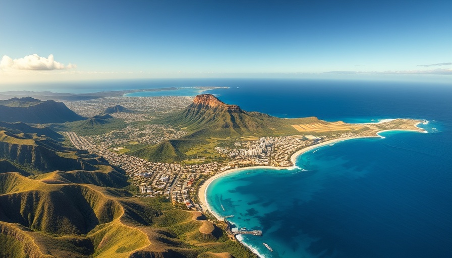 Aerial view of Oahu luxury real estate market in August 2025 with coastline and ocean.
