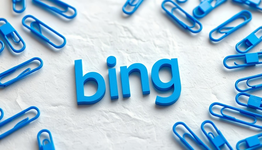 Dynamic blue Bing logo with paperclip sketches on textured background.