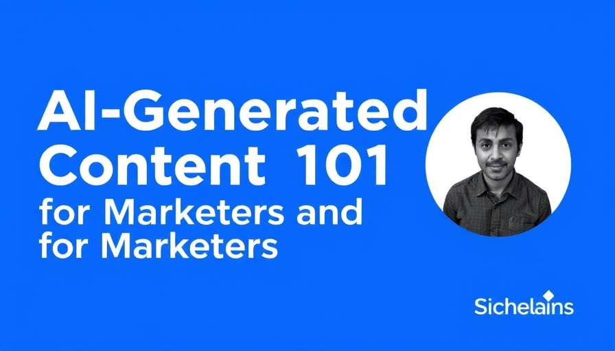 AI-Generated Content 101 for Marketers, text and photo on blue background.