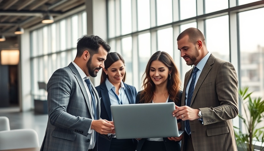 Professionals discuss new search engine features for small businesses in a modern office.