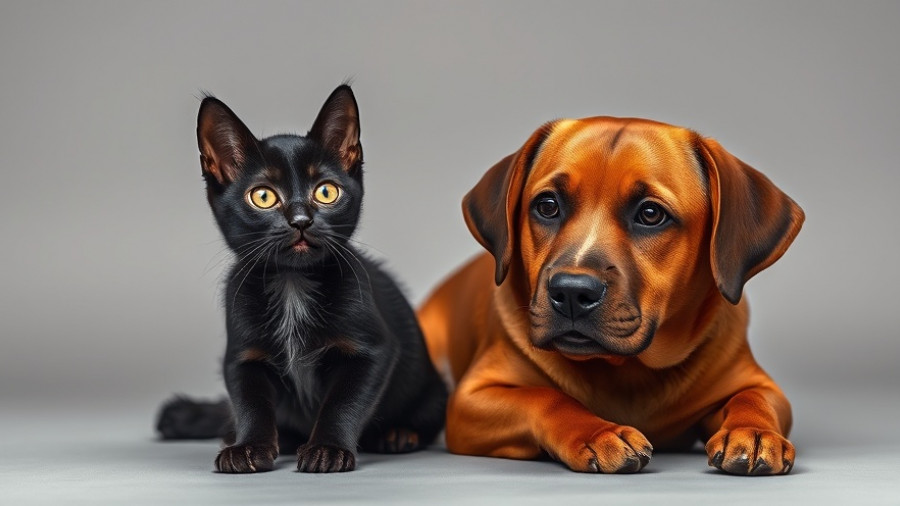 Charming interaction between black cat and brown dog.