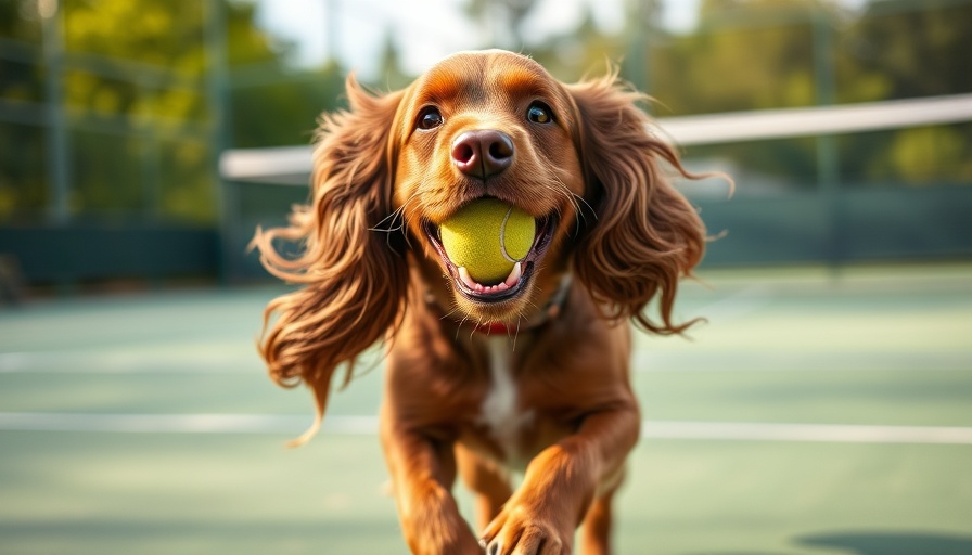 Joyful spaniel with tennis ball running on court - Why Do Dogs Love Tennis Balls?