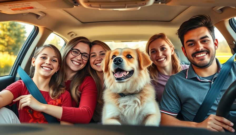 Family traveling with their dog, enjoying the trip together.