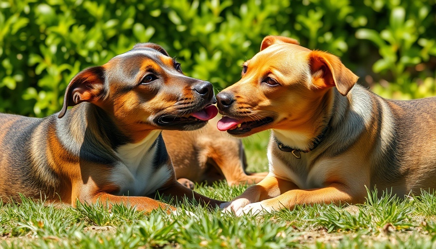 Two dogs licking each other on a sunny day, exploring social behavior.