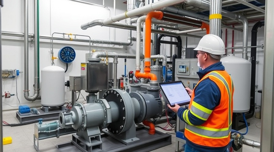 Engineer monitoring high-pressure pump in reverse osmosis desalination plant