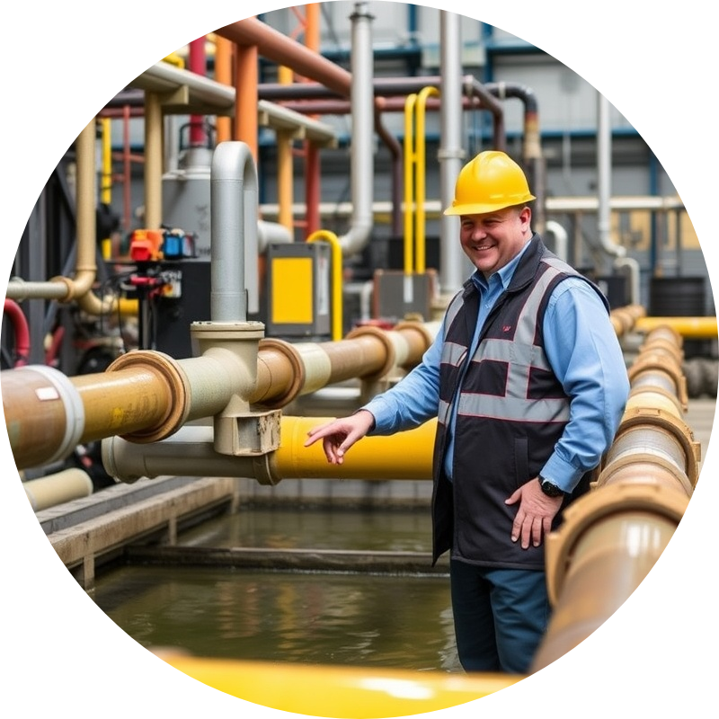 Industrial wastewater plant manager overseeing operations and safety.