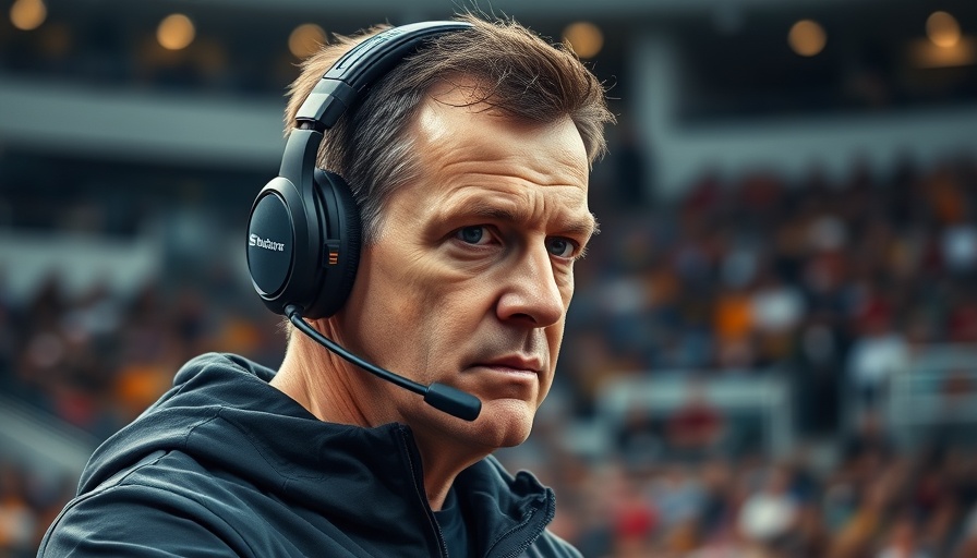 Focused coach demonstrating NFL leadership lessons in stadium.