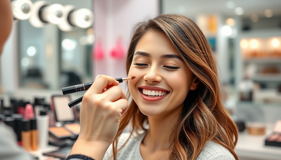 Woman smiling while getting makeup at beauty store, reflecting brand resilience
