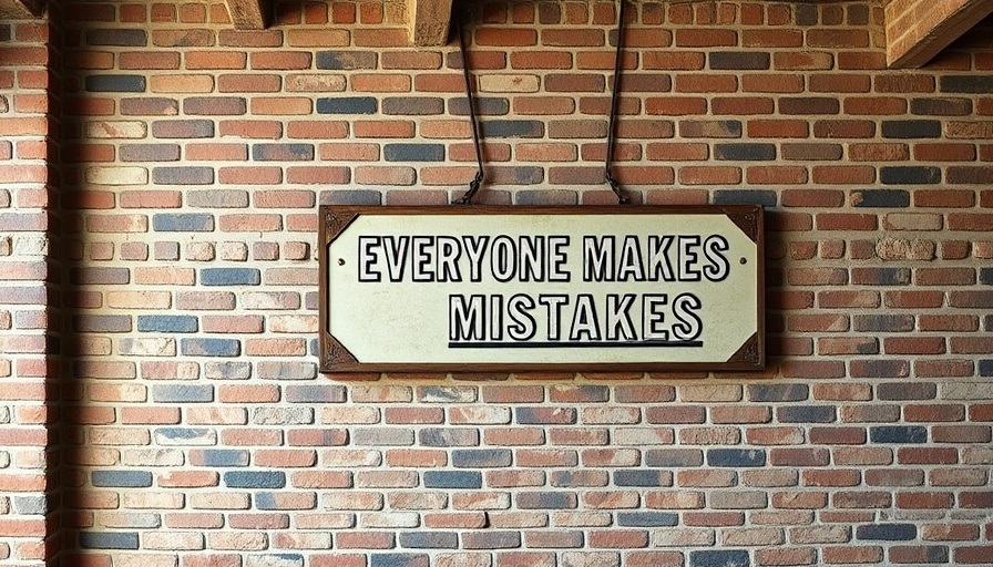 Vintage sign on brick wall saying 'Everyone Makes Mistakes'.