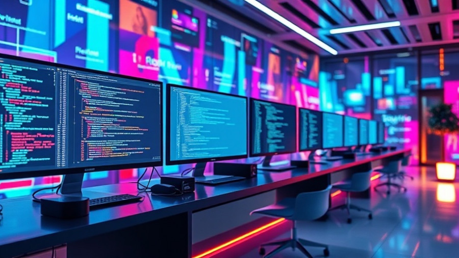 Agentic Developer Workflows in a futuristic digital workspace.