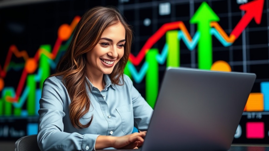 Smiling woman with laptop, Holiday PPC Guide 2025 concept.