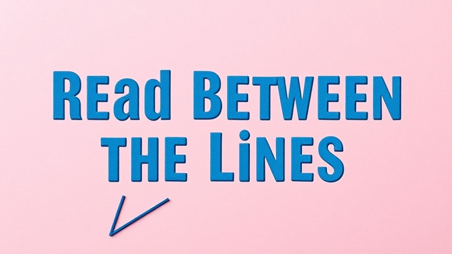 Speech bubble on pink surface with 'Read Between the Lines' text.