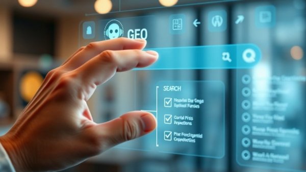 Futuristic Search Everywhere Optimization interface with AI features.