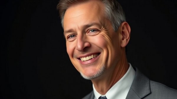Mature man smiling confidently in a suit against a dark background, representing Destination Branding Insights.